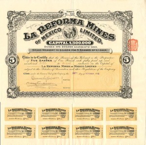 La Reforma Mines of Mexico Limited - Stock Certificate